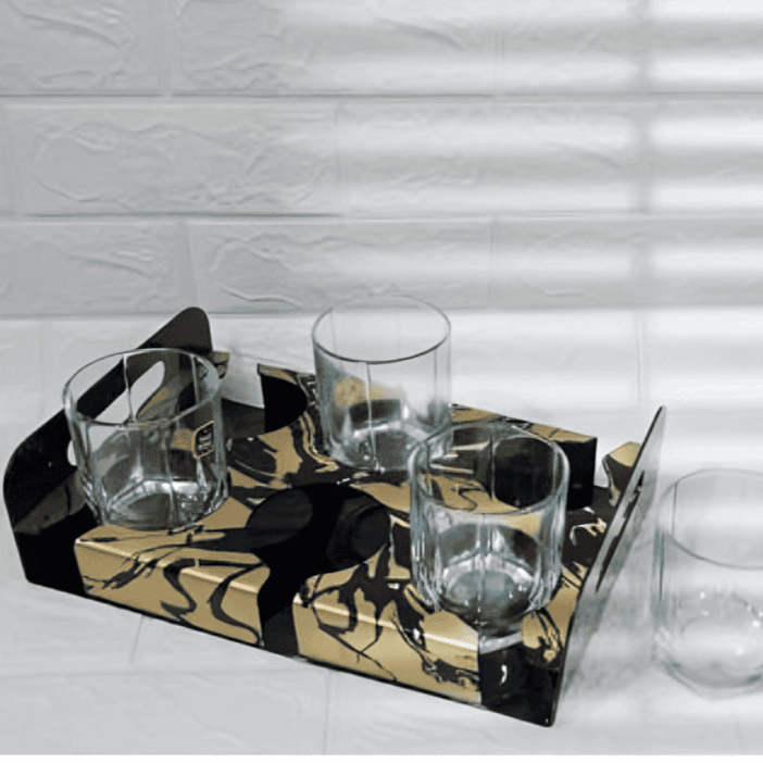 6 Slot Glass Holder Tray, Acrylic Glass Serving Tray