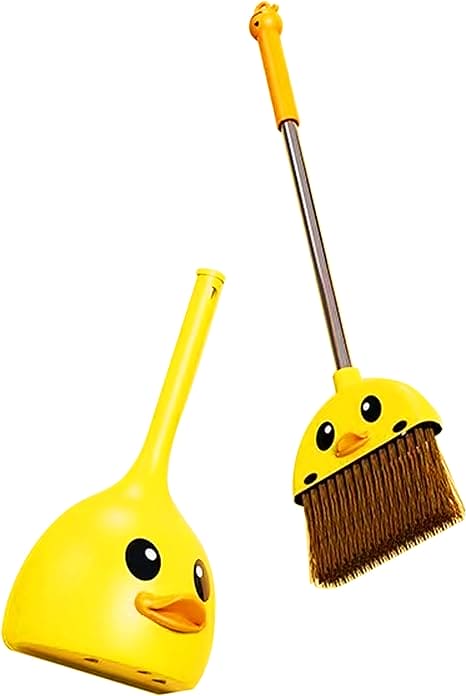 Yellow Duck Broom And Dustpan Set, Cartoon Toddler Broom Set, Plastic Standing for Little Housekeeping Helper, Cute Mini Broom with Dustpan, Kids Mini Sweeping Broom Set, Kids Play House Cleaning Toy, Multifunctional Broom And Shovel