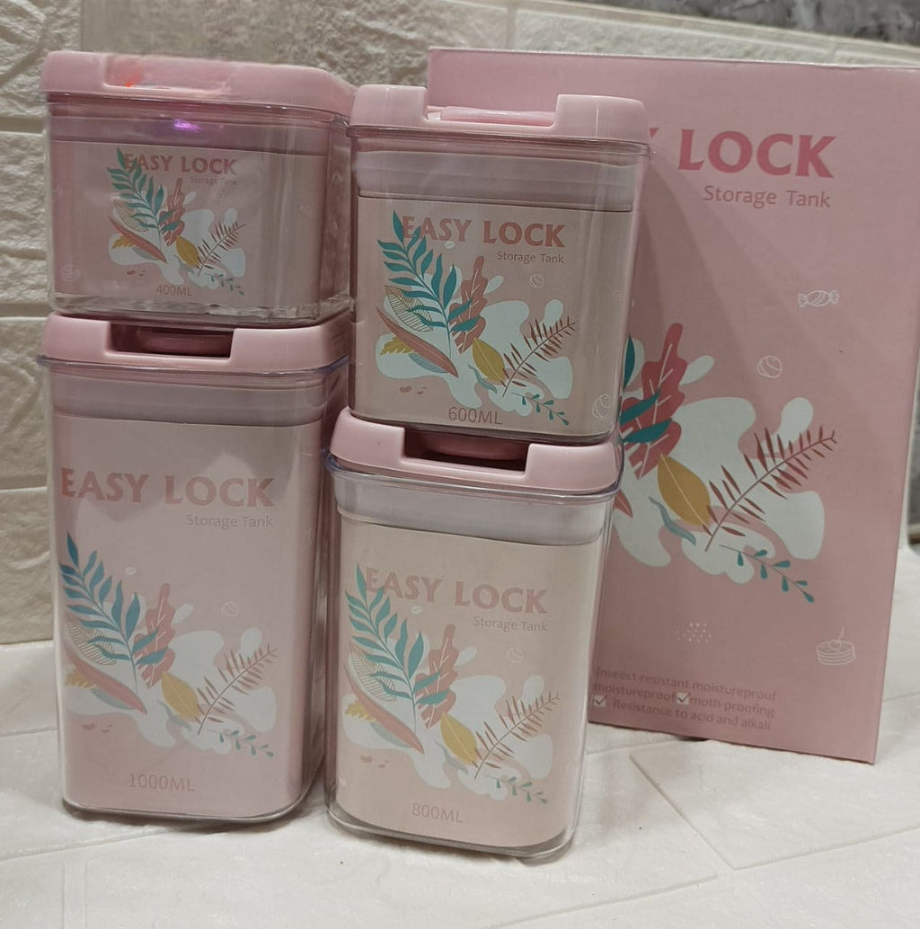 Set Of 4 Easy Lock Storage Tank, Acrylic Condiment Seasoning Set, Airtight (400ml, 600ml, 800ml, 1000ml) Food Organizer, Coffee Flour Sugar Tea Container, Kitchen Container Seal Storage Jars With Plastic Cover, Kitchen Accessories